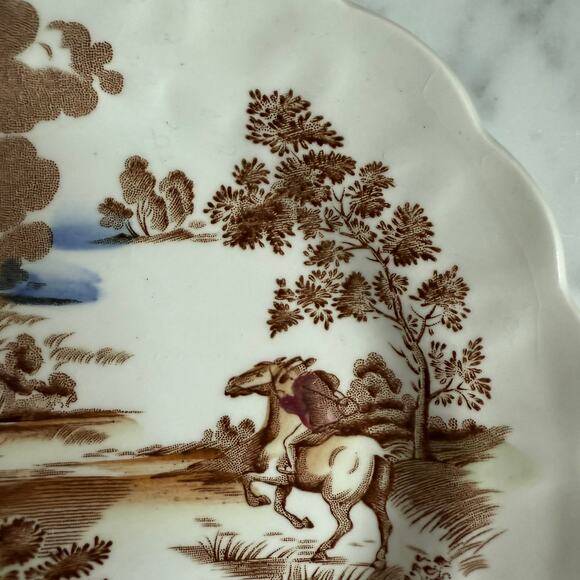 Ridgway Staffordshire Coaching Days Plate Vintage Brown Transferware 7.5” - Picture 8 of 9